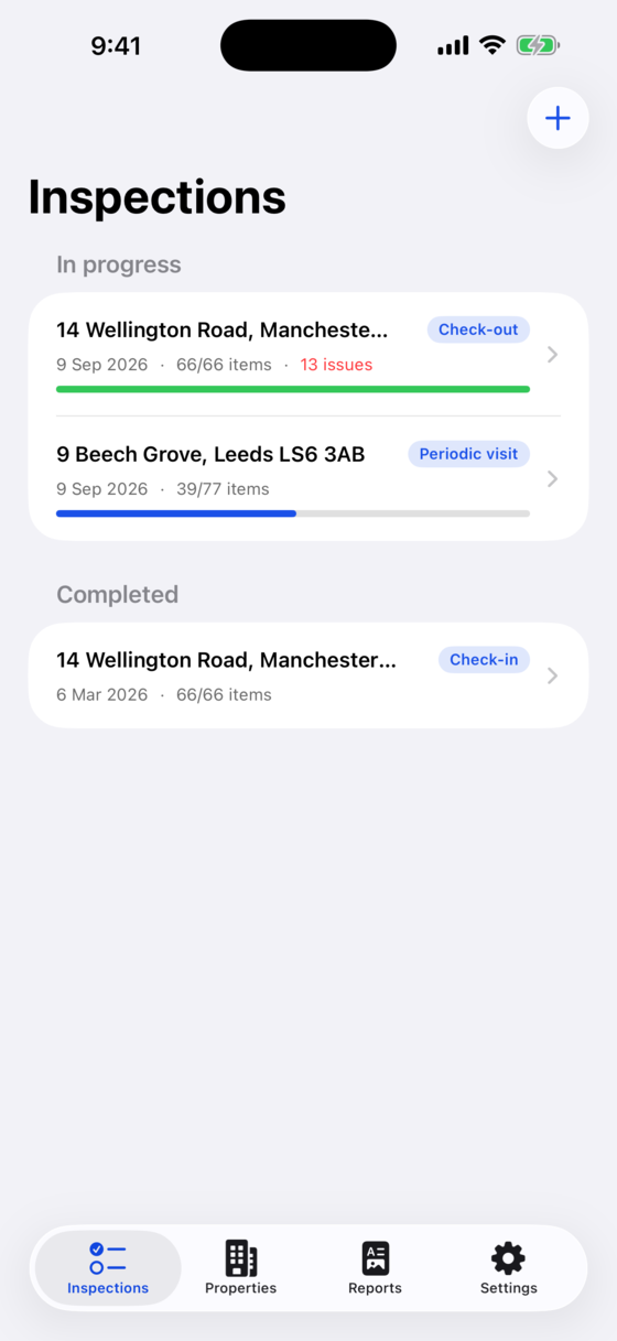 Snapspect inspections list on iPhone